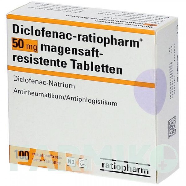 ДИКЛОФЕНАК (DICLOFENAC) 50 мг таблетки 100 шт - Диклофенак RATIOPHARM