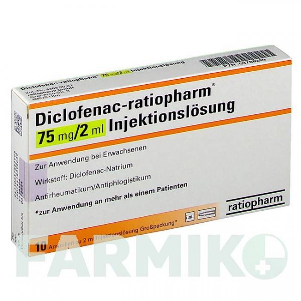 ДИКЛОФЕНАК (DICLOFENAC) 75 мг/2 мл розчин 10 шт - Диклофенак RATIOPHARM