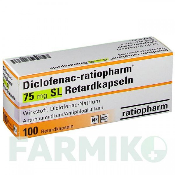 ДИКЛОФЕНАК (DICLOFENAC) 75 мг капсули 100 шт - Диклофенак RATIOPHARM