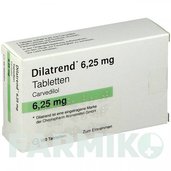 ДИЛАТРЕНД (DILATREND) 6,25 мг таблетки 100 шт - Карведилол KOHLPHARMA