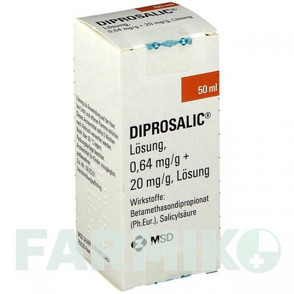 ДИПРОСАЛИК (DIPROSALIC) 0,64 мг/г + 20 мг/г раствор 50 мл - Бетаметазон ORGANON