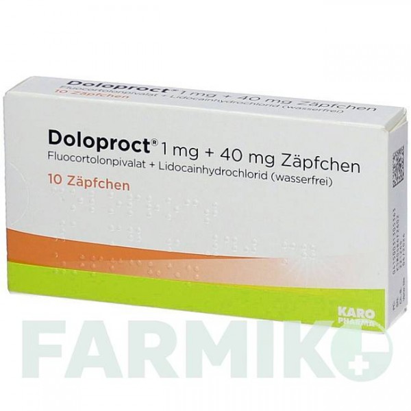 ДОЛОПРОКТ (DOLOPROCT) 1 мг + 40 мг супозиторії 10 шт - Флуокортолон, Інше KARO PHARMA
