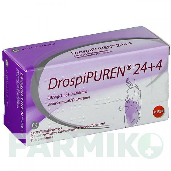 ДРОСПИПУРЕН (DROSPIPUREN) 24 + 0,02 мг/3 мг таблетки 6x28 шт - Дроспиренон, Этинилэстрадиол PUREN PHARMA