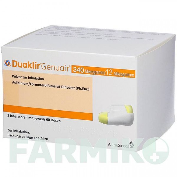ДУАКЛИР (DUAKLIR) 340 мкг/12 мкг 60 доз порошок 3 шт - Формотерол, Аклидиния бромид AXICORP PHARMA