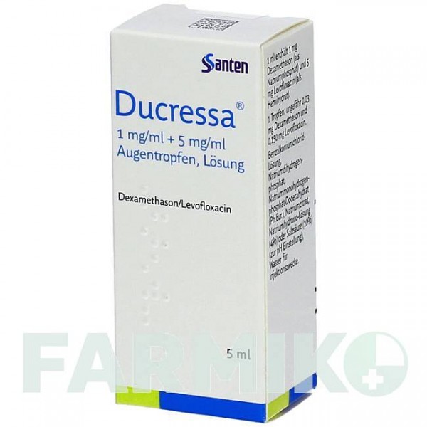 ДУКРЕССА (DUCRESSA) 1 мг/мл + 5 мг/мл капли 1x5 мл - Дексаметазон, Левофлоксацин SANTEN