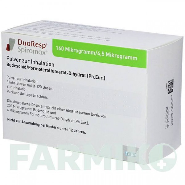 ДУОРЕСП (DUORESP) 160 мкг/4,5 мкг/доза 1 х 120 доз порошок 1 шт - Формотерол, Будесонид ACA MULLER-ADAG PHARMA
