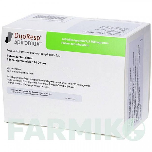 ДУОРЕСП (DUORESP) 160 мкг/4,5 мкг/доза 3 х 120 доз порошок 3 шт - Формотерол, Будесонид AXICORP PHARMA