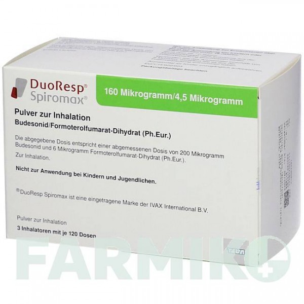 ДУОРЕСП (DUORESP) 160 мкг/4,5 мкг/доза 3 х 120 доз порошок 3 шт - Формотерол, Будесонід KOHLPHARMA
