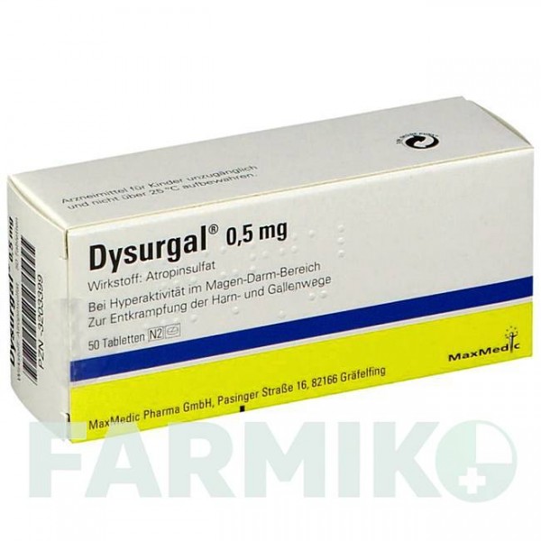 ДІСУРГАЛ (DYSURGAL) 0,5 мг таблетки 50 шт - Атропін MAXMEDIC PHARMA