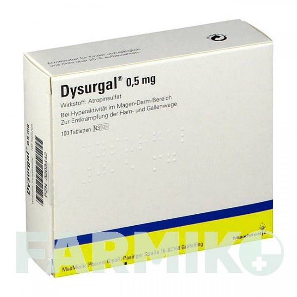 ДІСУРГАЛ (DYSURGAL) 0,5 мг таблетки 100 шт - Атропін MAXMEDIC PHARMA