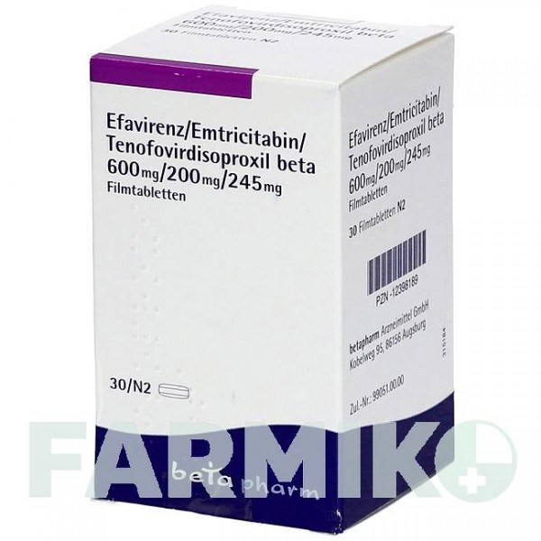 ЭФАВИРЕНЦ (EFAVIRENZ) 600/200/245 таблетки 30 шт - Эмтрицитабин, Тенофовир, Эфавиренз BETAPHARM