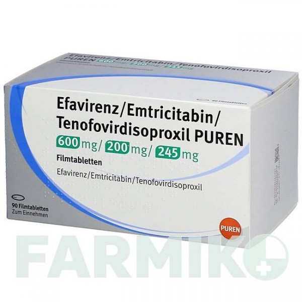 ЭФАВИРЕНЦ (EFAVIRENZ) 600/200/245 таблетки 30 шт - Эмтрицитабин, Тенофовир, Эфавиренз PUREN PHARMA
