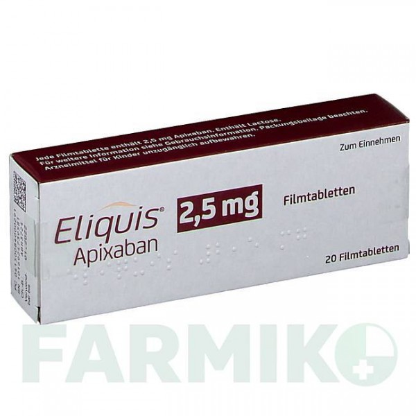 ЭЛИКВИС (ELIQUIS) 2,5 мг таблетки 20 шт - Апиксабан BRISTOL-MYERS SQUIBB