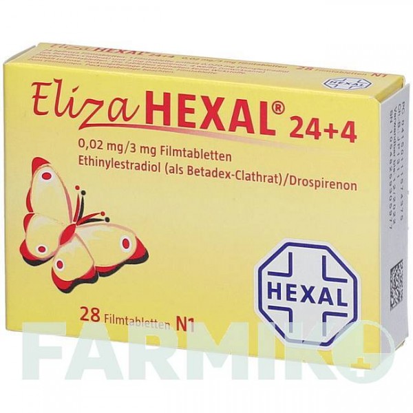 ЭЛИЗА (ELIZA) 24 + 0,02 мг/3 мг таблетки 28 шт - Дроспиренон, Этинилэстрадиол HEXAL