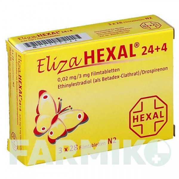 ЕЛІЗА (ELIZA) 24 + 0,02 мг/3 мг таблетки 3x28 шт - Дроспіренон, Етинілестрадіол HEXAL