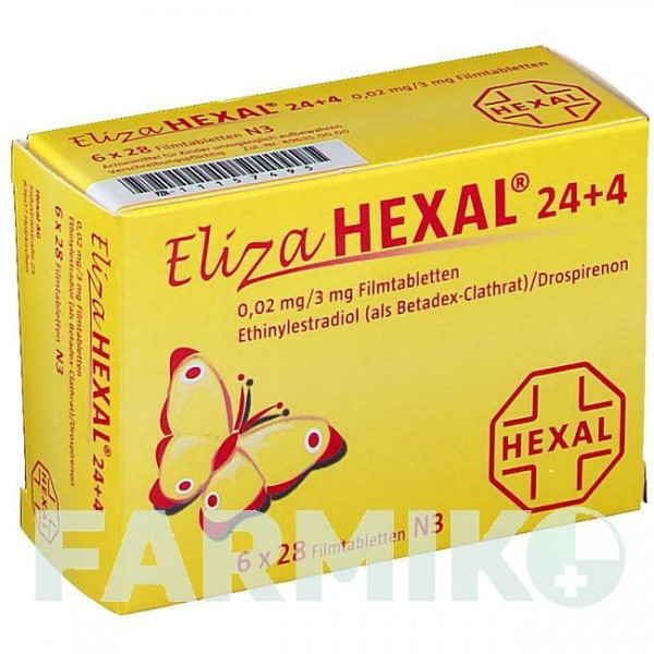 ЕЛІЗА (ELIZA) 24 + 0,02 мг/3 мг таблетки 6x28 шт - Дроспіренон, Етинілестрадіол HEXAL