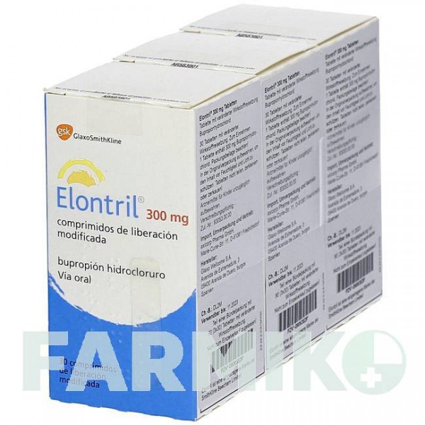 ЕЛОНТРИЛ (ELONTRIL) 300 мг таблетки 3x30 шт - Бупропіон AXICORP PHARMA