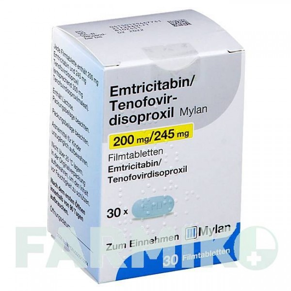 ЕМТРИЦИТАБІН (EMTRICITABIN) 200/245 мг таблетки 30 шт - Тенофовір, Емтрицитабін VIATRIS
