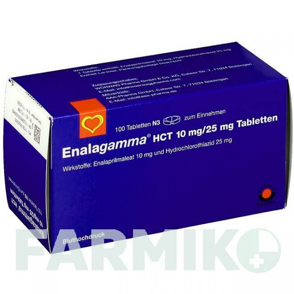 ЕНАЛАГАММА (ENALAGAMMA) 10/25 мг таблетки 100 шт - Еналаприл, Гідрохлоротіазид AAA - PHARMA