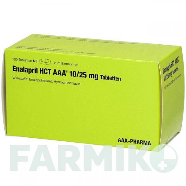 ЕНАЛАПРИЛ (ENALAPRIL) 10/25 мг таблетки 100 шт - Еналаприл, Гідрохлоротіазид AAA - PHARMA