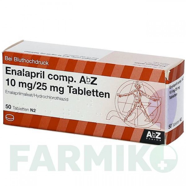 ЕНАЛАПРИЛ (ENALAPRIL) 10 мг/25 мг таблетки 50 шт - Еналаприл, Гідрохлоротіазид ABZ PHARMA