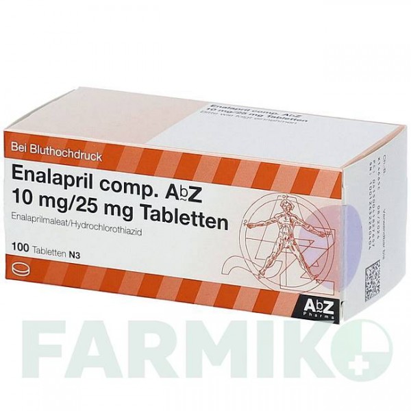 ЕНАЛАПРИЛ (ENALAPRIL) 10 мг/25 мг таблетки 100 шт - Еналаприл, Гідрохлоротіазид ABZ PHARMA