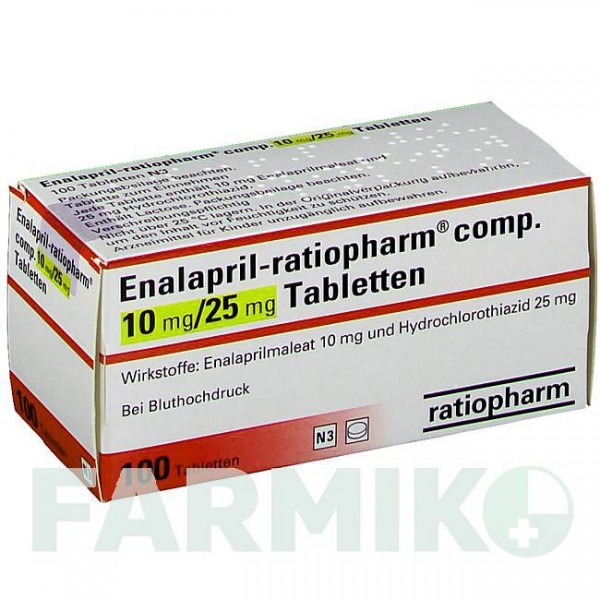 ЕНАЛАПРИЛ (ENALAPRIL) 10 мг/25 мг таблетки 30 шт - Еналаприл, Гідрохлоротіазид RATIOPHARM