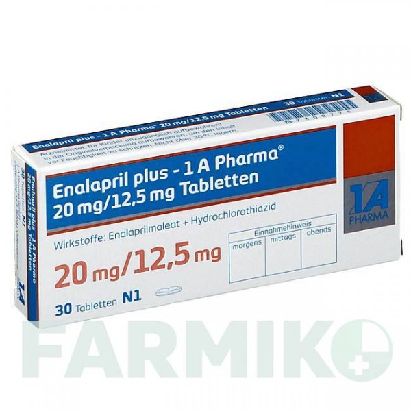 ЭНАЛАПРИЛ (ENALAPRIL) 20/12,5 мг таблетки 30 шт - Эналаприл, Гидрохлоротиазид 1 A PHARMA