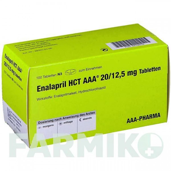 ЕНАЛАПРИЛ (ENALAPRIL) 20/12,5 мг таблетки 100 шт - Еналаприл, Гідрохлоротіазид AAA - PHARMA
