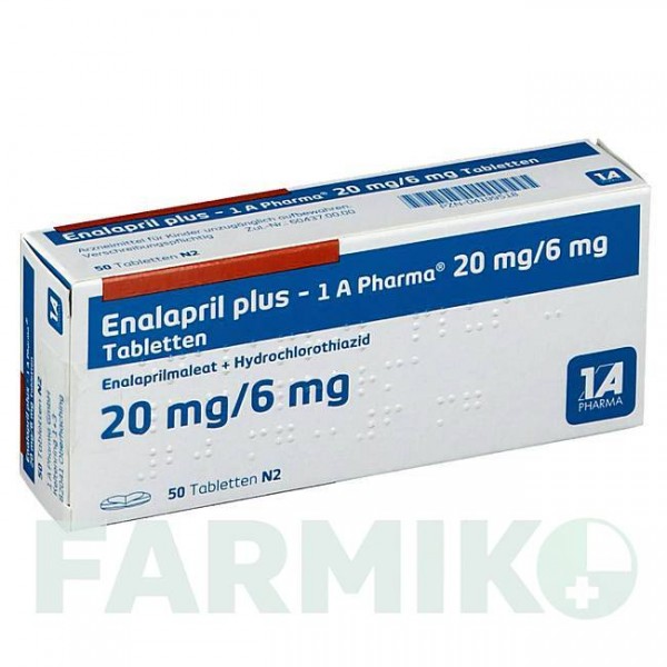 ЕНАЛАПРИЛ (ENALAPRIL) 20/6 мг таблетки 100 шт - Еналаприл, Гідрохлоротіазид 1 A PHARMA