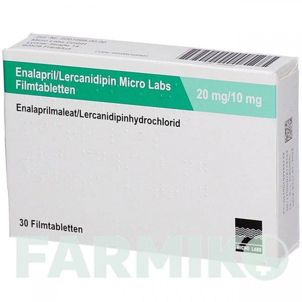 ЭНАЛАПРИЛ (ENALAPRIL) 20 мг/10 мг таблетки 30 шт - Эналаприл, Лерканидипин MICRO LABS