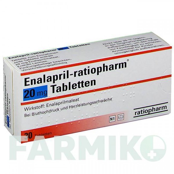 ЕНАЛАПРИЛ (ENALAPRIL) 20 мг таблетки 30 шт - Еналаприл RATIOPHARM