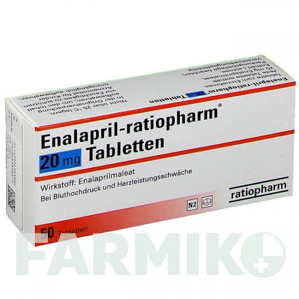 ЕНАЛАПРИЛ (ENALAPRIL) 20 мг таблетки 50 шт - Еналаприл RATIOPHARM