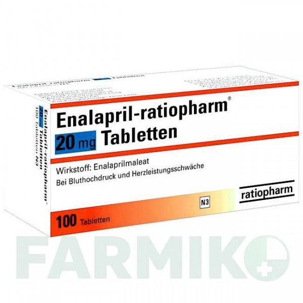 ЕНАЛАПРИЛ (ENALAPRIL) 20 мг таблетки 100 шт - Еналаприл RATIOPHARM
