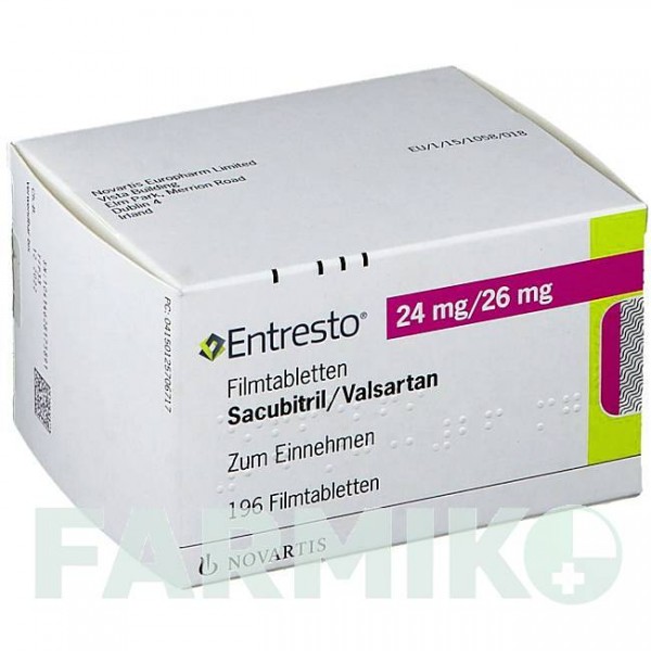 ЕНТРЕСТО (ENTRESTO) 24 мг/26 мг таблетки 196 шт - Валсартан, Сакубітрил NOVARTIS