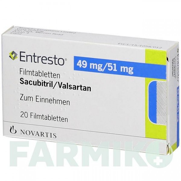 ЕНТРЕСТО (ENTRESTO) 49 мг/51 мг таблетки 20 шт - Валсартан, Сакубітрил NOVARTIS
