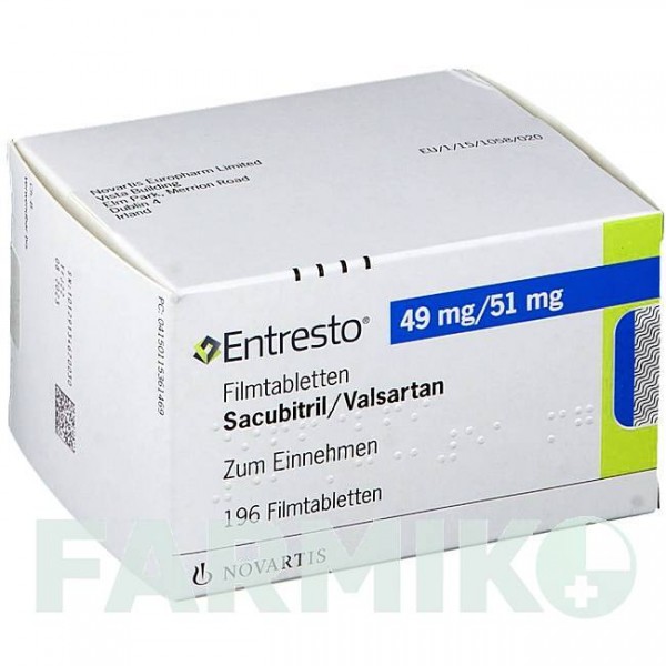 ЭНТРЕСТО (ENTRESTO) 49 мг/51 мг таблетки 196 шт - Валсартан, Сакубитрил NOVARTIS