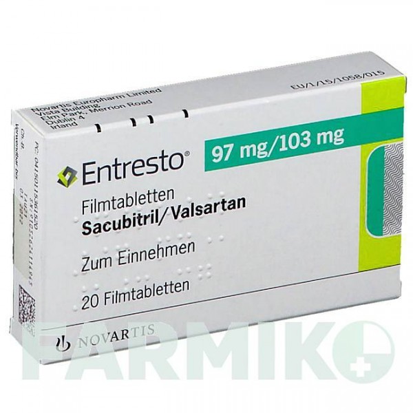 ЭНТРЕСТО (ENTRESTO) 97 мг/103 мг таблетки 20 шт - Валсартан, Сакубитрил NOVARTIS