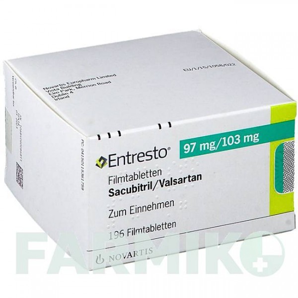 ЭНТРЕСТО (ENTRESTO) 97 мг/103 мг таблетки 196 шт - Валсартан, Сакубитрил NOVARTIS