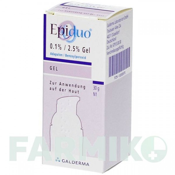 ЭПИДУО (EPIDUO) 0,1%/2,5% гель 30 г - Адапален, Бензоил пероксид GALDERMA