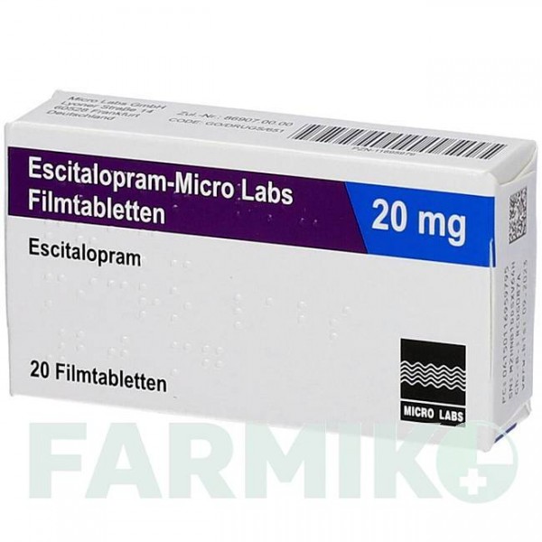 ЕСЦИТАЛОПРАМ (ESCITALOPRAM) 20 мг таблетки 20 шт - Есциталопрам MICRO LABS