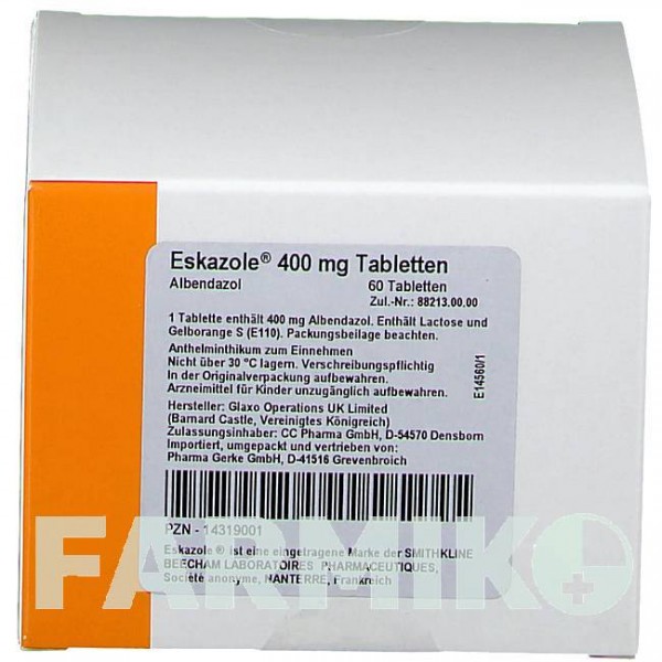 ЭСКАЗОЛ (ESKAZOLE) таблетки 60 шт - Альбендазол PHARMA GERKE