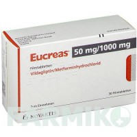 ЭУКРЕАС (EUCREAS) 50 мг/1000 мг таблетки 30 шт - Метформин, Вилдаглиптин NOVARTIS