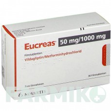 ЭУКРЕАС (EUCREAS) 50 мг/1000 мг таблетки 30 шт - Метформин, Вилдаглиптин NOVARTIS