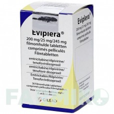 ЭВИПЛЕРА (EVIPLERA) 200 мг/25 мг/245 мг таблетки 30 шт - Эмтрицитабин, Тенофовир, Рилпивирин CC PHARMA