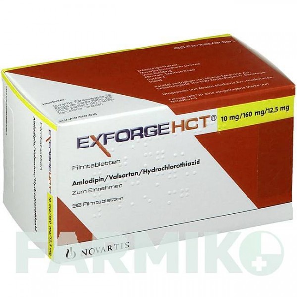 ЕКСФОРДЖ (EXFORGE) 10 мг/160 мг/12,5 мг таблетки 98 шт - Валсартан, Амлодипін, Гідрохлоротіазид ABACUS MEDICINE