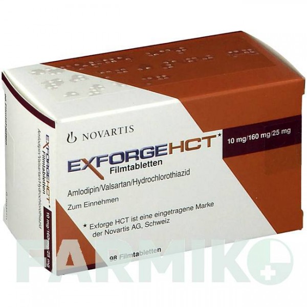 ЕКСФОРДЖ (EXFORGE) 10 мг/160 мг/25 мг таблетки 98 шт - Валсартан, Амлодипін, Гідрохлоротіазид KOHLPHARMA
