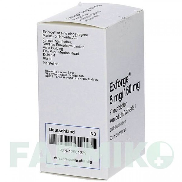 ЭКСФОРДЖ (EXFORGE) 5 мг/160 мг таблетки 98 шт - Валсартан, Амлодипин ABACUS MEDICINE