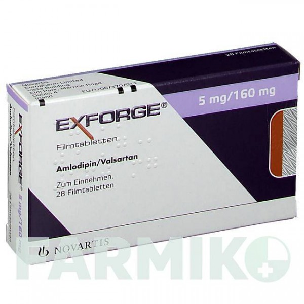 ЭКСФОРДЖ (EXFORGE) 5 мг/160 мг таблетки 28 шт - Валсартан, Амлодипин NOVARTIS