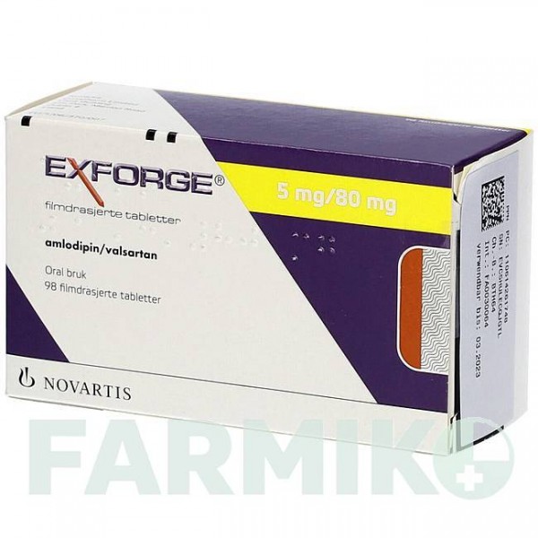 ЭКСФОРДЖ (EXFORGE) 5 мг/80 мг таблетки 98 шт - Валсартан, Амлодипин CC PHARMA